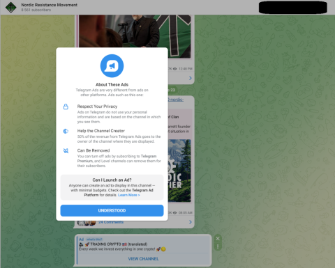 screenshot of a nordic resistance movement telegram